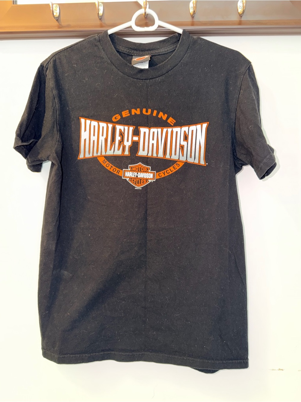 Harley-Davidson Black Tee with Orange and White Logo Size Medium